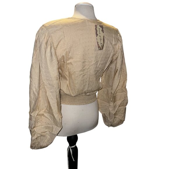 Band of the Free V Neck Long Sleeve Peasant Boho Blouse Sz Medium Womens Cream - Picture 9 of 11